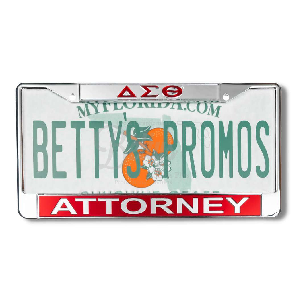 Delta Sigma Theta ΔΣΘ Attorney Chrome Laser Engraved Mirrored Acrylic Auto Tag License Plate FrameSilver Top-Red Bottom-Betty's Promos Plus Greek Paraphernalia