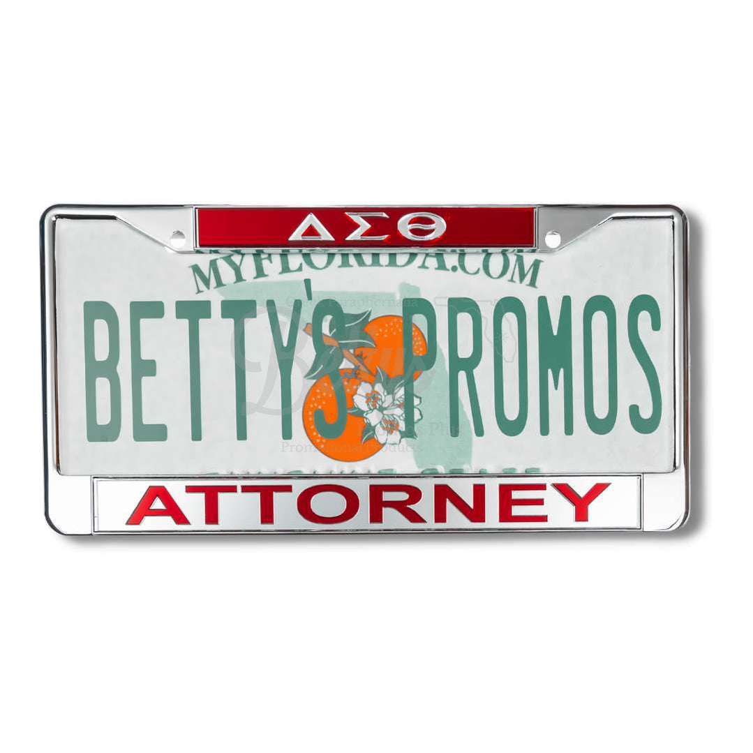 Delta Sigma Theta ΔΣΘ Attorney Chrome Laser Engraved Mirrored Acrylic Auto Tag License Plate FrameRed Top-Silver Bottom-Betty's Promos Plus Greek Paraphernalia