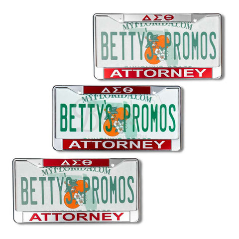 Delta Sigma Theta "ΔΣΘ Attorney" Metal Acrylic Mirror Laser Engraved Auto Tag License Plate Frame-Betty's Promos Plus Greek Paraphernalia