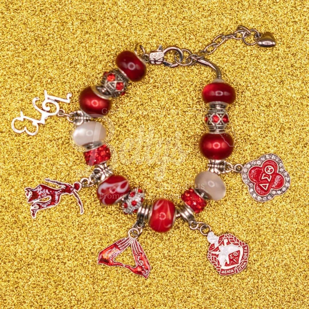 Delta Sigma Theta ΔΣΘ Beaded Bracelet with Bangle CharmsRed-Betty's Promos Plus Greek Paraphernalia