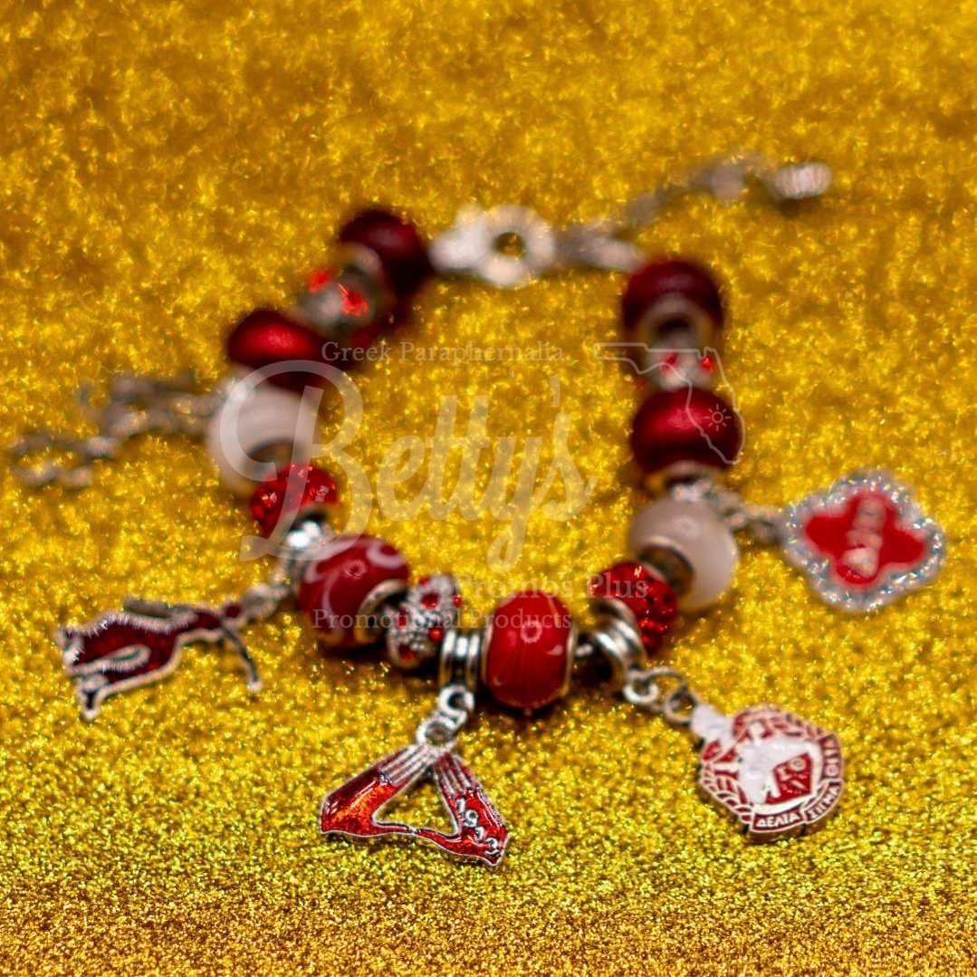 Delta Sigma Theta ΔΣΘ Beaded Bracelet with Bangle CharmsRed-Betty's Promos Plus Greek Paraphernalia