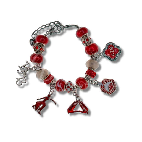 Delta Sigma Theta ΔΣΘ Beaded Bracelet with Bangle CharmsRed-Betty's Promos Plus Greek Paraphernalia