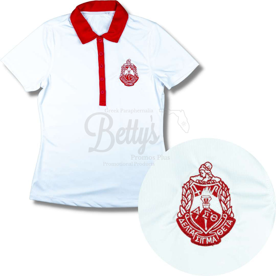 Delta Sigma Theta ΔΣΘ Contrast Collar Golf Shirt Dry Fit PoloWhite-X-Small-Betty's Promos Plus Greek Paraphernalia