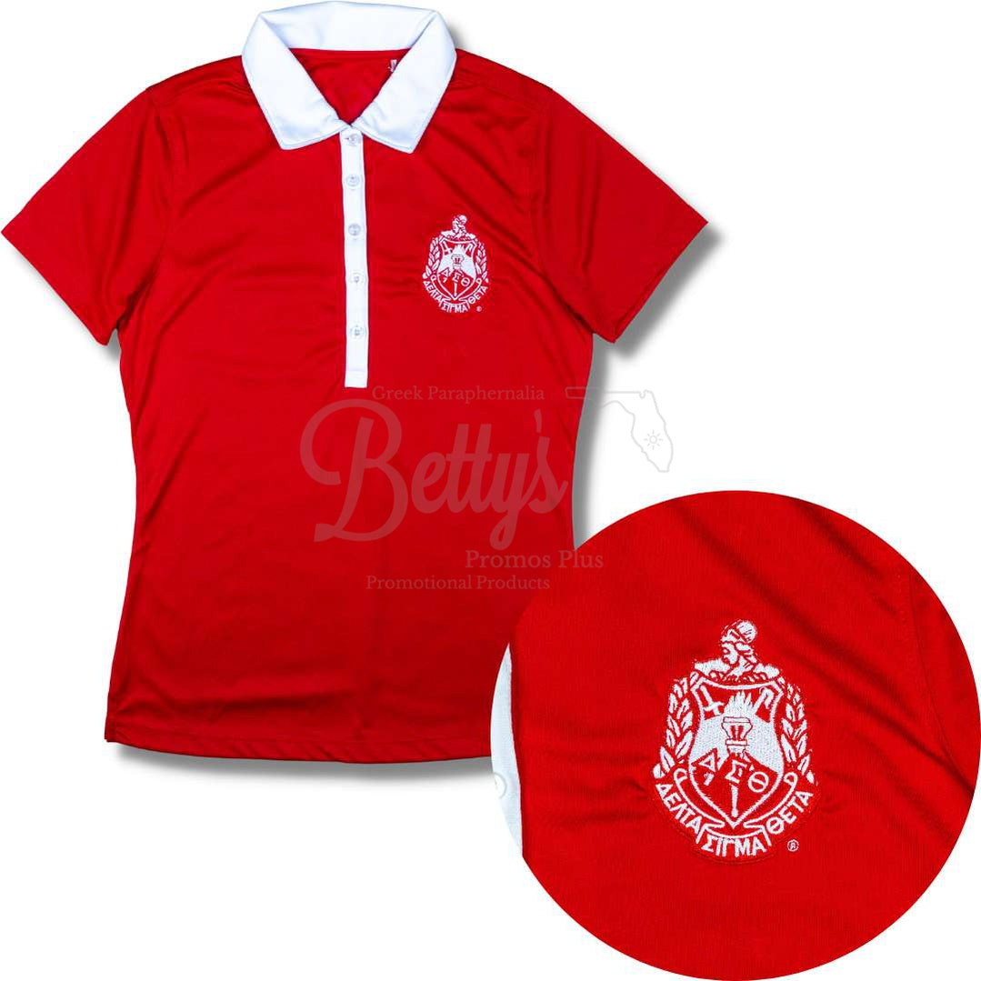 Delta Sigma Theta ΔΣΘ Contrast Collar Golf Shirt Dry Fit PoloRed-X-Small-Betty's Promos Plus Greek Paraphernalia
