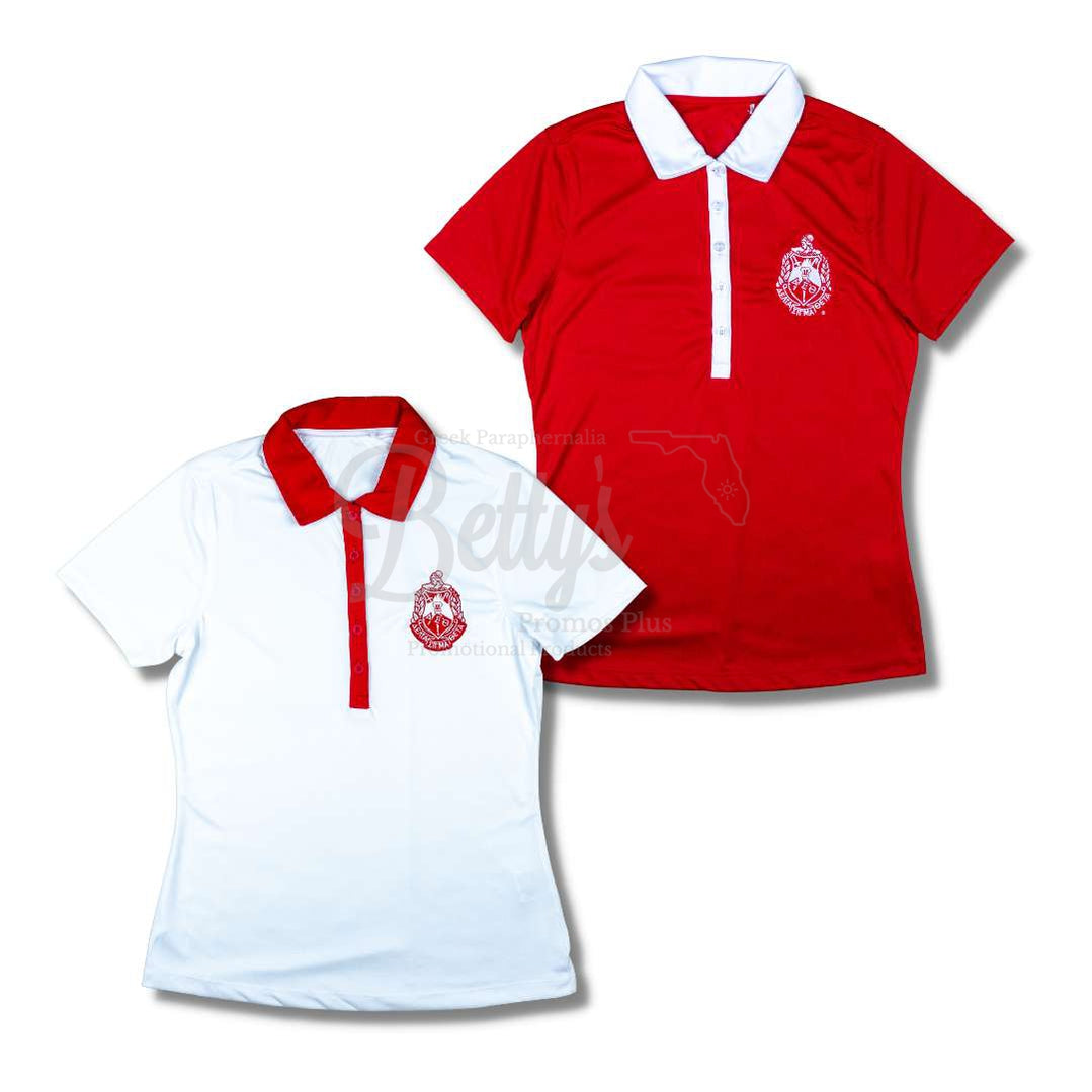 Delta Sigma Theta ΔΣΘ Contrast Collar Golf Shirt Dry Fit Polo-Betty's Promos Plus Greek Paraphernalia