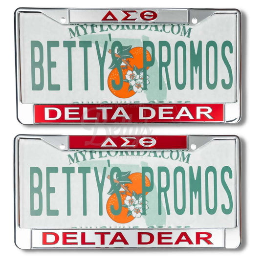 Delta Sigma Theta ΔΣΘ Delta Dear Metal Acrylic Mirror Laser Engraved Auto Tag License Plate Frame-Betty's Promos Plus Greek Paraphernalia