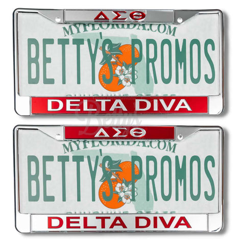 Delta Sigma Theta ΔΣΘ Delta Diva Metal Acrylic Mirror Laser Engraved Auto Tag License Plate Frame-Betty's Promos Plus Greek Paraphernalia