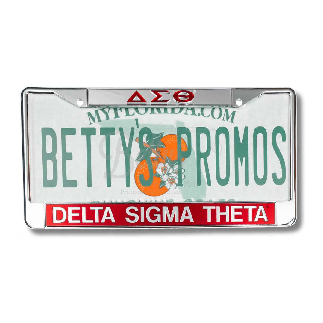 Delta Sigma Theta ΔΣΘ Delta Sigma Theta Chrome Laser Engraved Mirrored Acrylic Auto Tag License Plate FrameSilver Top-Red Bottom-Betty's Promos Plus Greek Paraphernalia