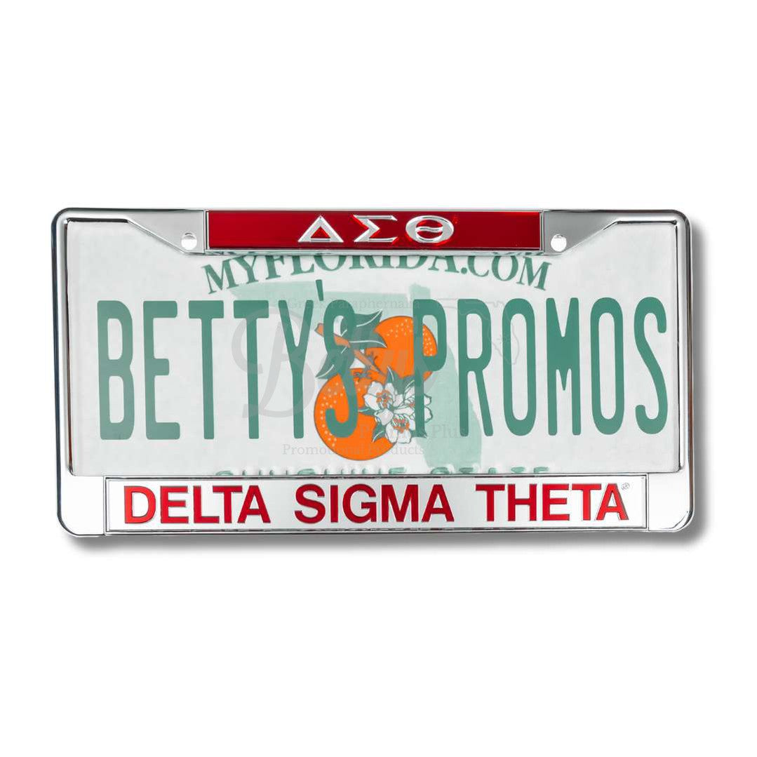 Delta Sigma Theta ΔΣΘ Delta Sigma Theta Chrome Laser Engraved Mirrored Acrylic Auto Tag License Plate FrameRed Top-Silver Bottom-Betty's Promos Plus Greek Paraphernalia