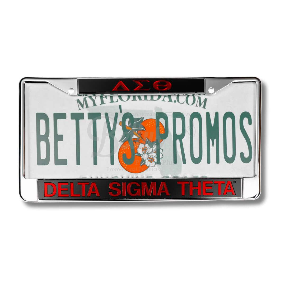 Delta Sigma Theta ΔΣΘ Delta Sigma Theta Chrome Laser Engraved Mirrored Acrylic Auto Tag License Plate FrameBlack Top-Black Bottom-Betty's Promos Plus Greek Paraphernalia