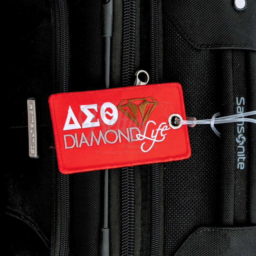 Delta Sigma Theta ΔΣΘ Diamond Life Embroidered Luggage TagRed-Betty's Promos Plus Greek Paraphernalia