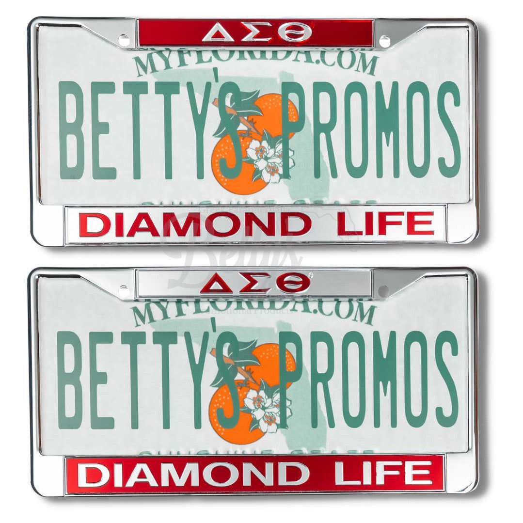 Delta Sigma Theta ΔΣΘ Diamond Life Metal Acrylic Mirror Laser Engraved Auto Tag License Plate Frame-Betty's Promos Plus Greek Paraphernalia