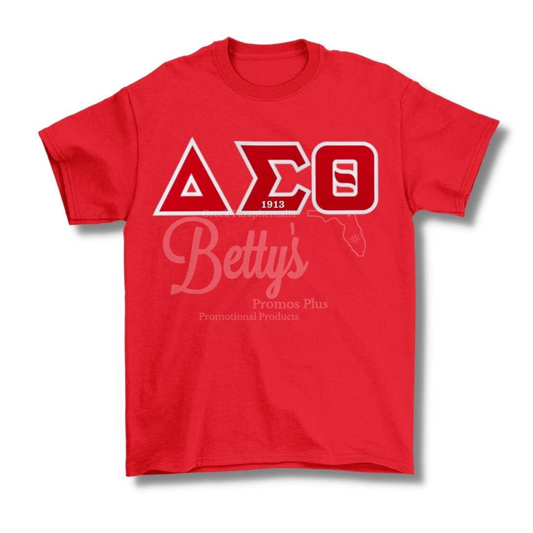 Delta Sigma Theta ΔΣΘ Double Stitched Appliqué Embroidered Greek Letter Line T-ShirtRed-Small-Betty's Promos Plus Greek Paraphernalia