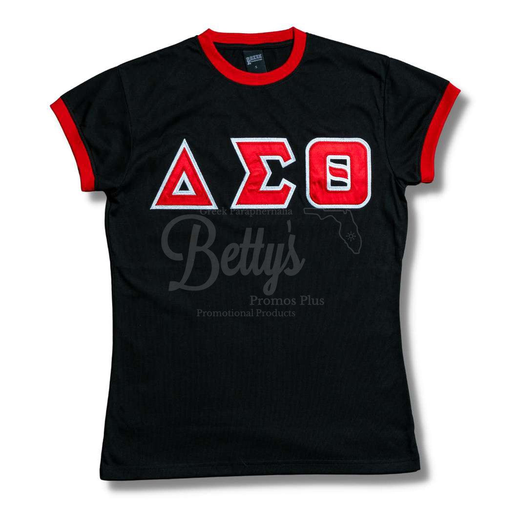 Delta Sigma Theta ΔΣΘ Embroidered Ringer T-ShirtBlack-Small-Betty's Promos Plus Greek Paraphernalia