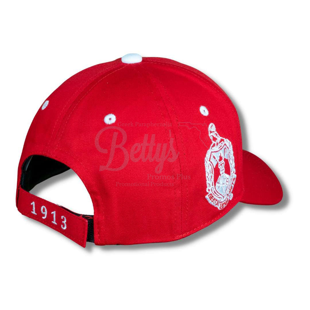 Delta Sigma Theta ΔΣΘ Embroidered Shield Baseball CapRed-Betty's Promos Plus Greek Paraphernalia