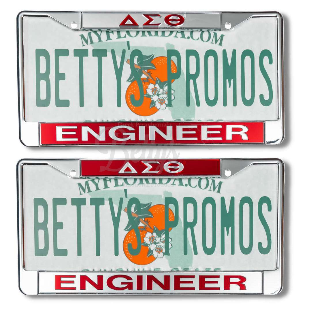 Delta Sigma Theta ΔΣΘ Engineer Chrome Laser Engraved Mirrored Acrylic Auto Tag License Plate Frame-Betty's Promos Plus Greek Paraphernalia