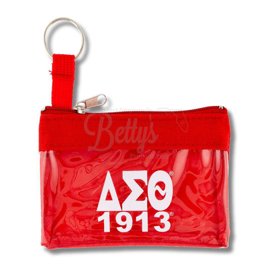 Delta Sigma Theta ΔΣΘ Greek Letters Coin Purse with Zipper and KeyringRed-Betty's Promos Plus Greek Paraphernalia