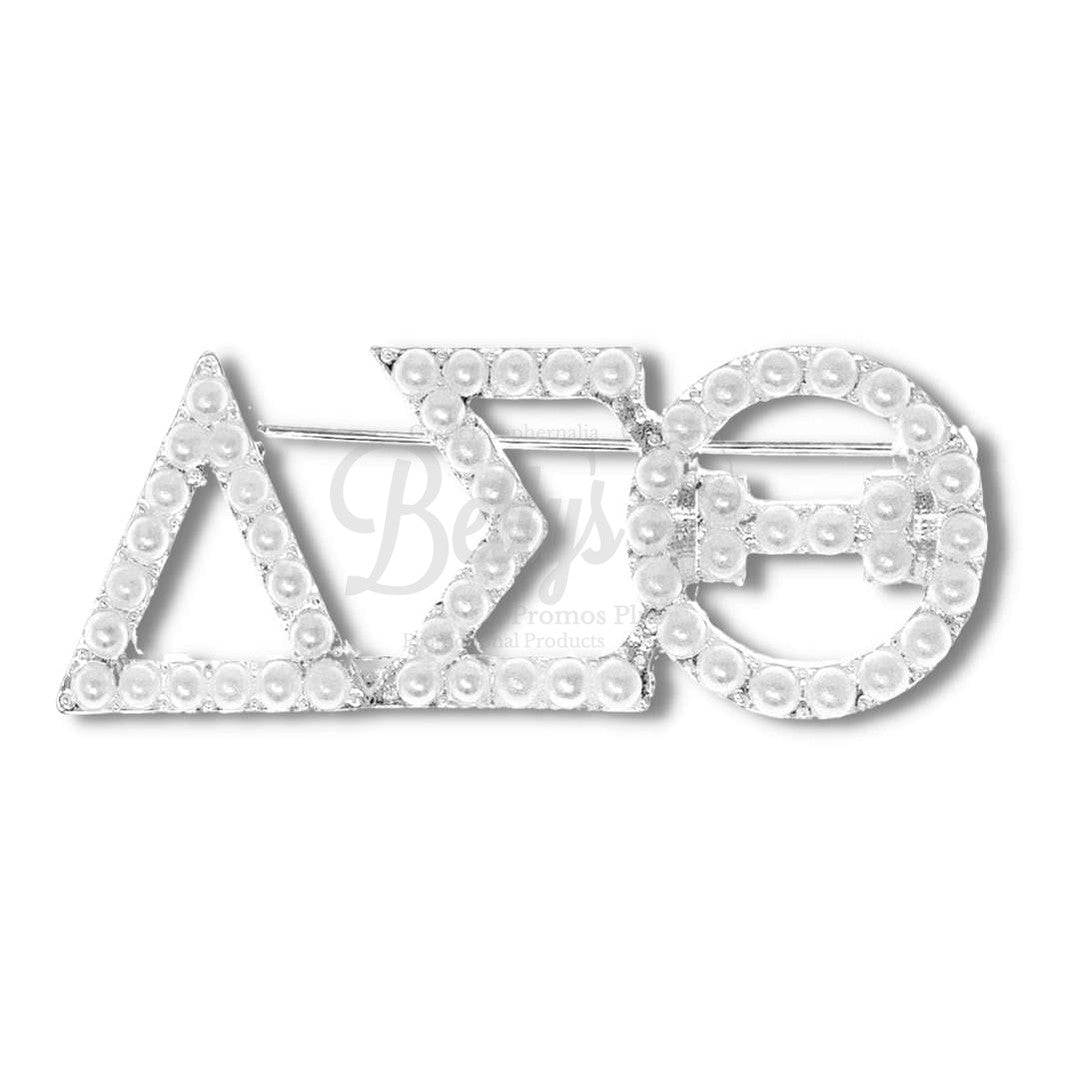 Delta Sigma Theta ΔΣΘ Greek Letters Pearl Rhinestone PinSilver-Betty's Promos Plus Greek Paraphernalia