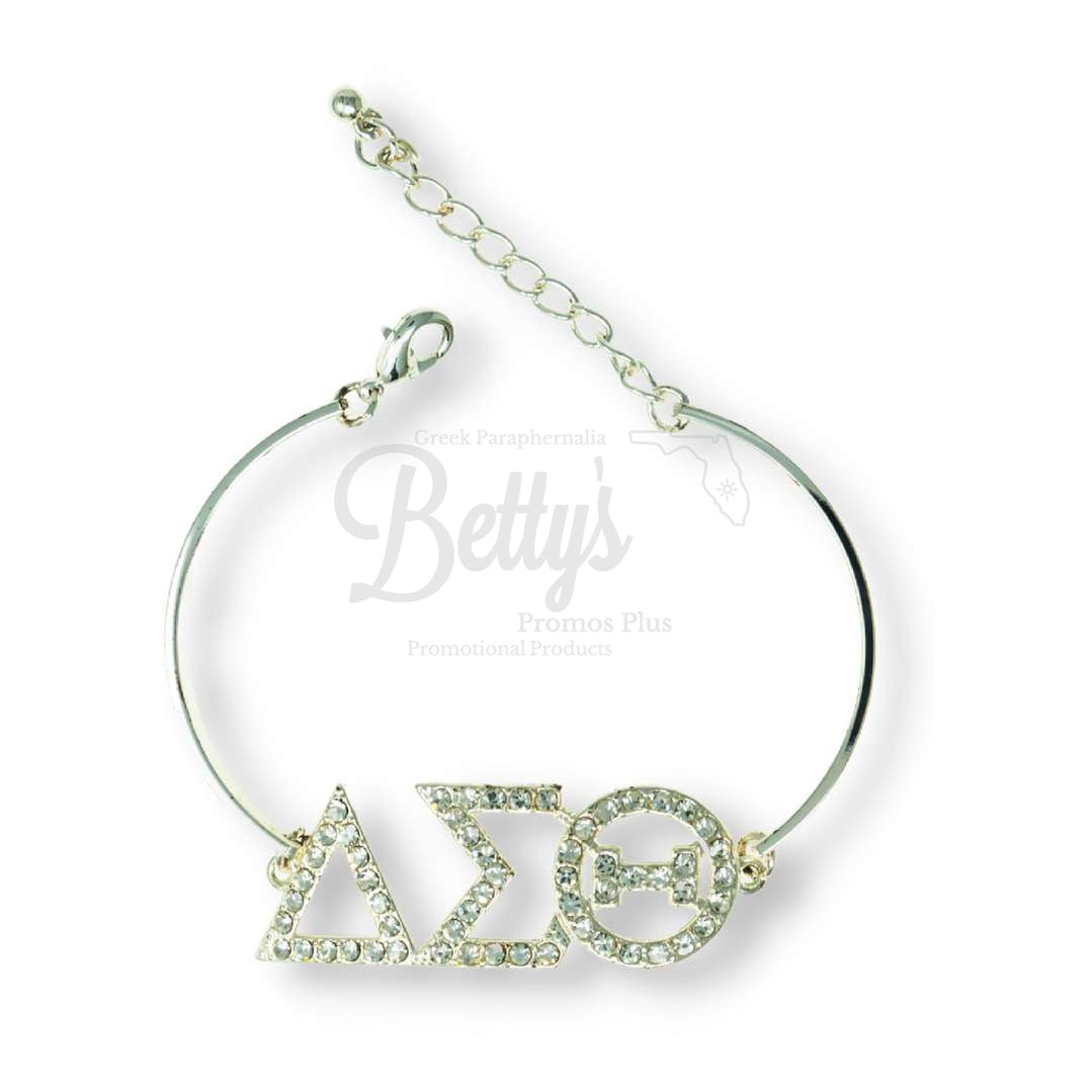 Delta Sigma Theta ΔΣΘ Greek Letters Rhinestone Crystal BraceletSilver-Betty's Promos Plus Greek Paraphernalia