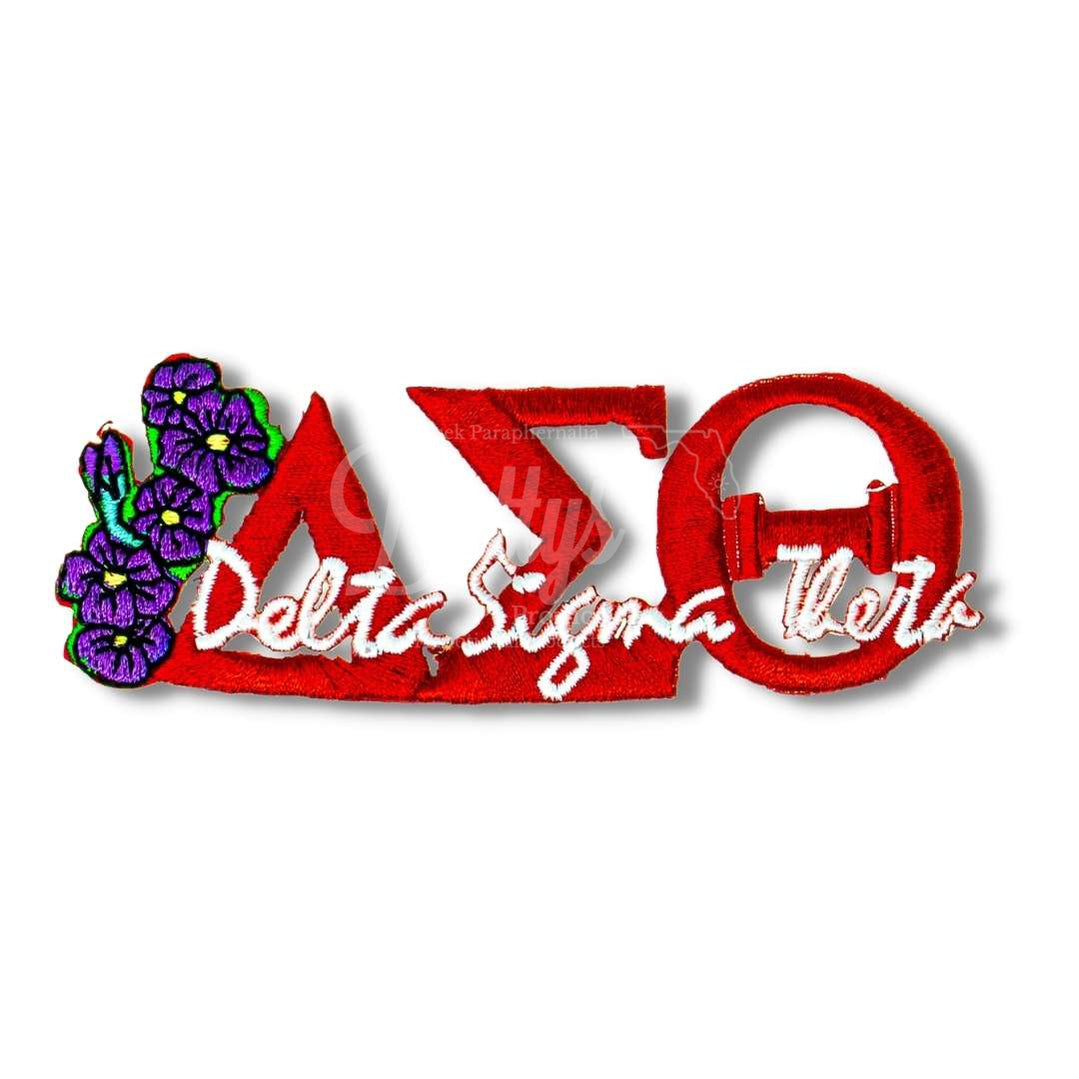 Delta Sigma Theta ΔΣΘ Greek Letters with Violets Iron-on Embroidered PatchRed-Betty's Promos Plus Greek Paraphernalia