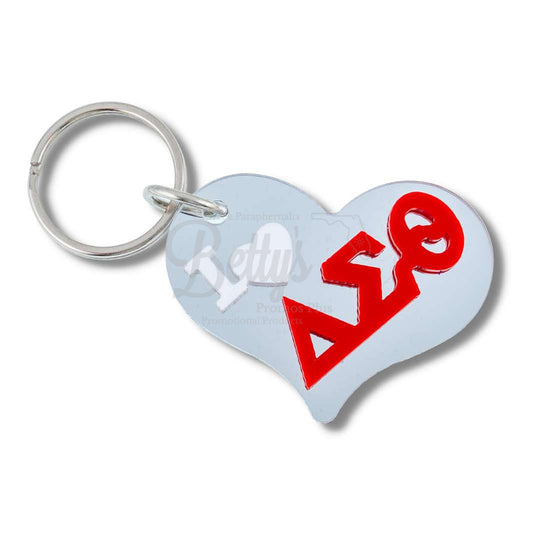 Delta Sigma Theta ΔΣΘ I Love ΔΣΘ Heart-Shaped Acrylic KeychainSilver-Betty's Promos Plus Greek Paraphernalia