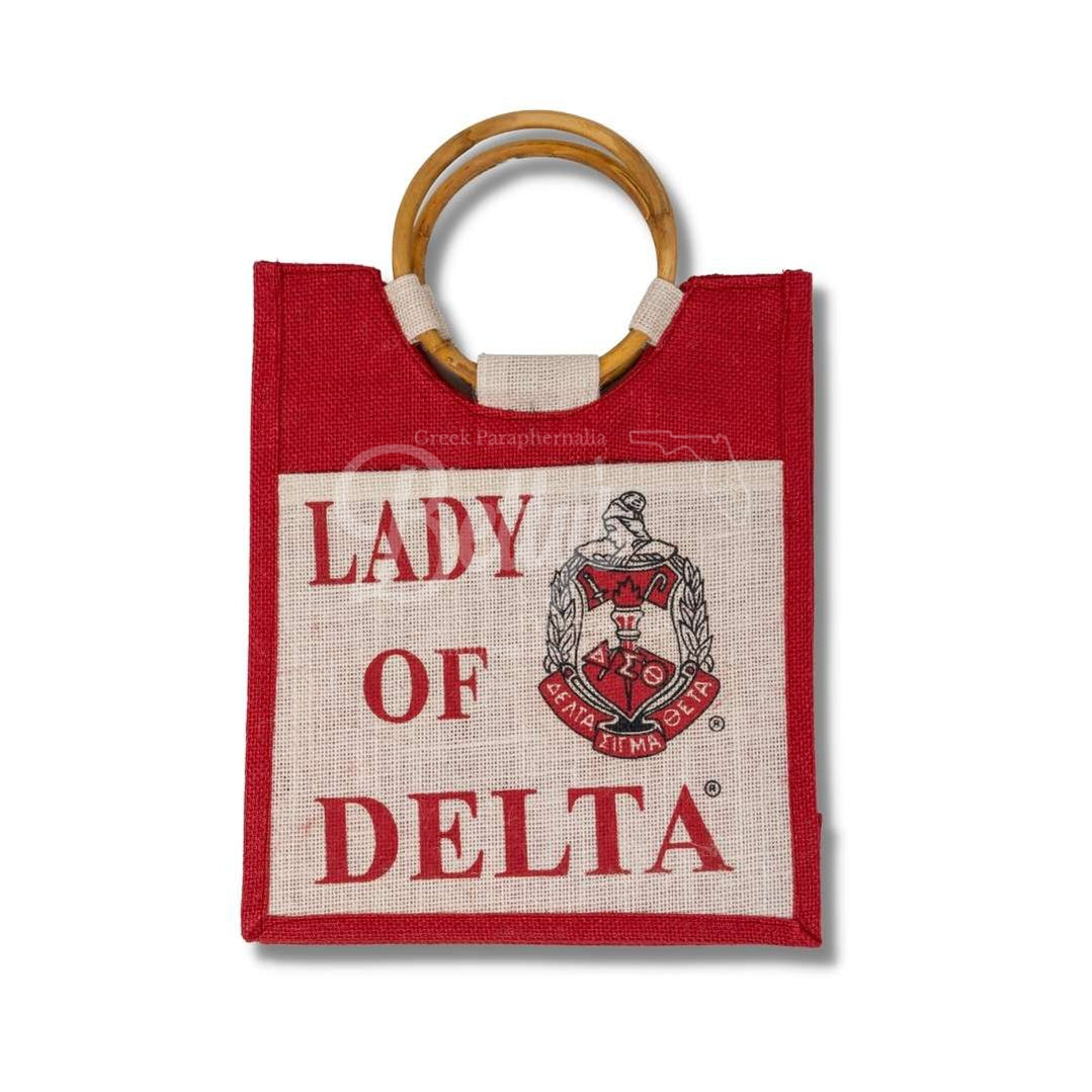 Delta Sigma Theta ΔΣΘ Lady of Delta Sorority Jute BagRed-Small-Betty's Promos Plus Greek Paraphernalia