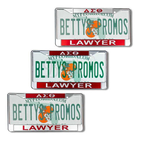 Delta Sigma Theta ΔΣΘ Lawyer Metal Acrylic Mirror Laser Engraved Auto Tag License Plate Frame-Betty's Promos Plus Greek Paraphernalia