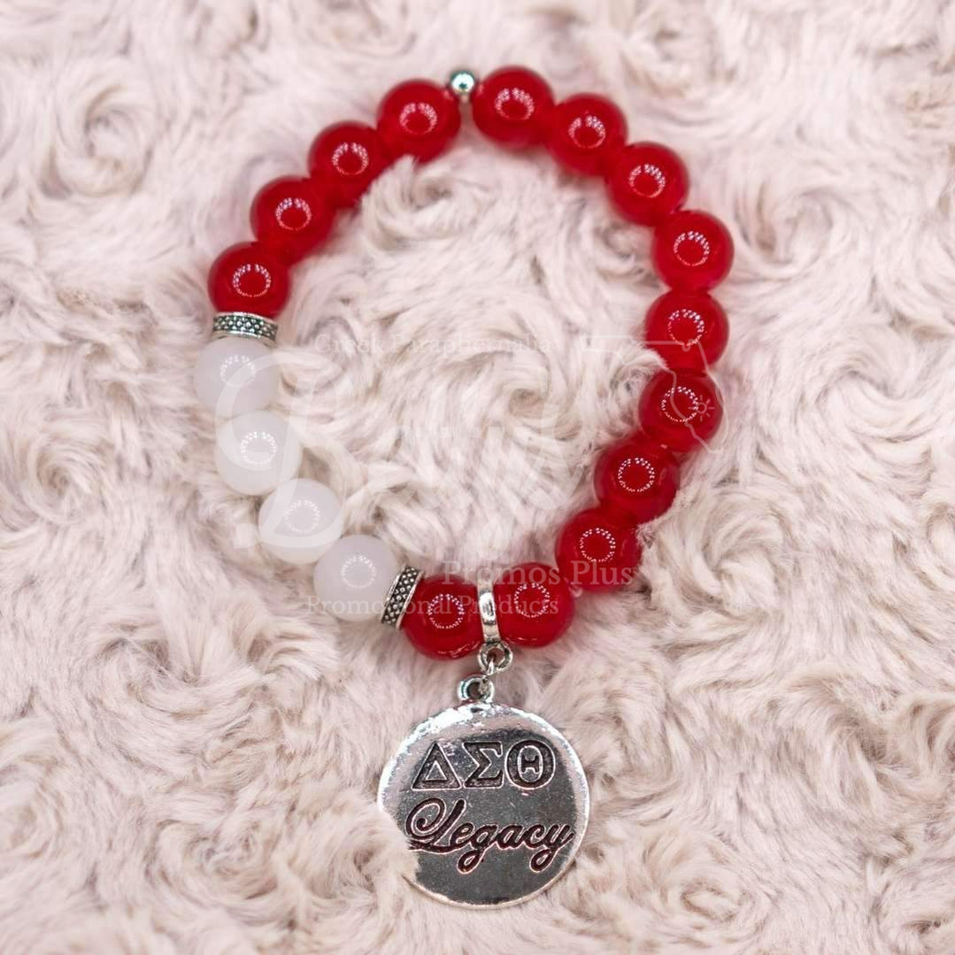 Delta Sigma Theta ΔΣΘ Legacy Beaded Stretch Bracelet with ΔΣΘ CharmRed-Betty's Promos Plus Greek Paraphernalia