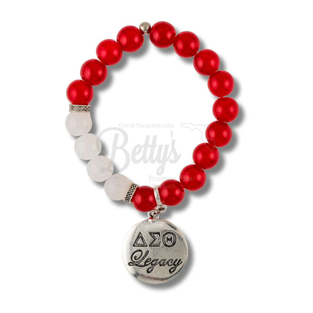 Delta Sigma Theta ΔΣΘ Legacy Beaded Stretch Bracelet with ΔΣΘ CharmRed-Betty's Promos Plus Greek Paraphernalia