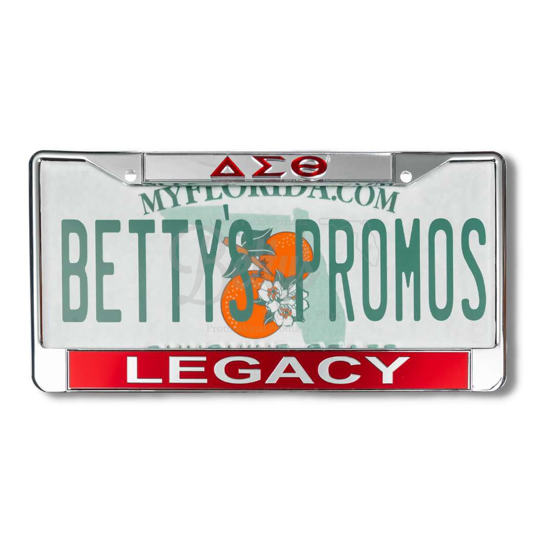 Delta Sigma Theta ΔΣΘ Legacy Chrome Laser Engraved Mirrored Acrylic Auto Tag License Plate FrameSilver Top-Red Bottom-Betty's Promos Plus Greek Paraphernalia