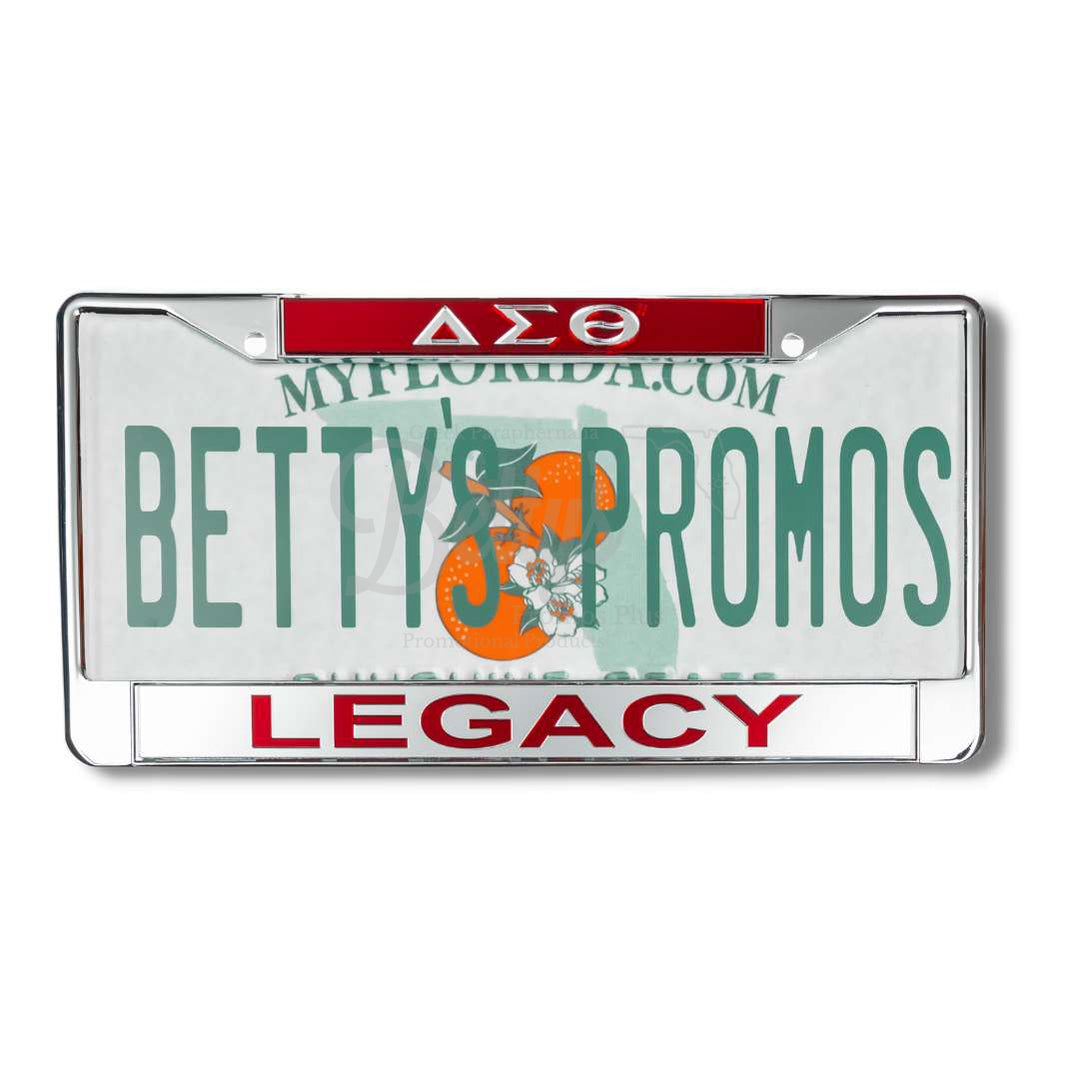 Delta Sigma Theta ΔΣΘ Legacy Chrome Laser Engraved Mirrored Acrylic Auto Tag License Plate FrameRed Top-Silver Bottom-Betty's Promos Plus Greek Paraphernalia