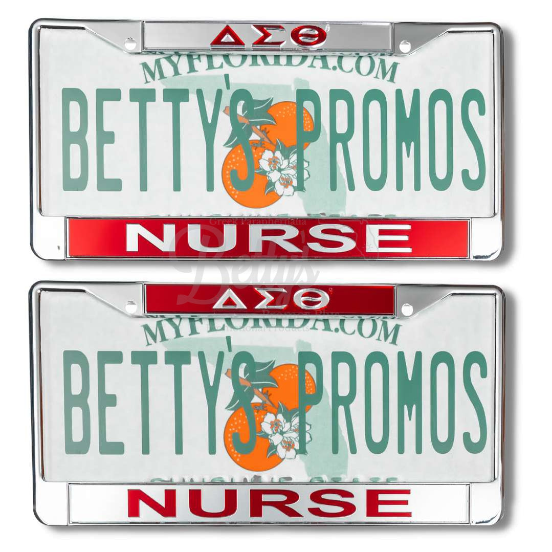 Delta Sigma Theta ΔΣΘ Nurse Chrome Laser Engraved Mirrored Acrylic Auto Tag License Plate Frame-Betty's Promos Plus Greek Paraphernalia