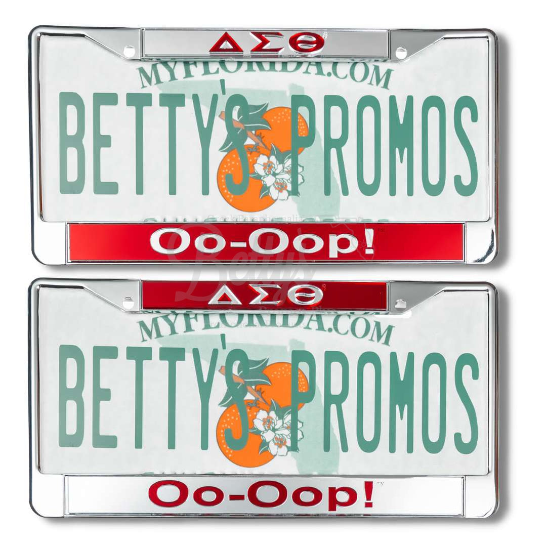 Delta Sigma Theta ΔΣΘ Oo-Oop! Metal Acrylic Mirror Laser Engraved Auto Tag License Plate Frame-Betty's Promos Plus Greek Paraphernalia