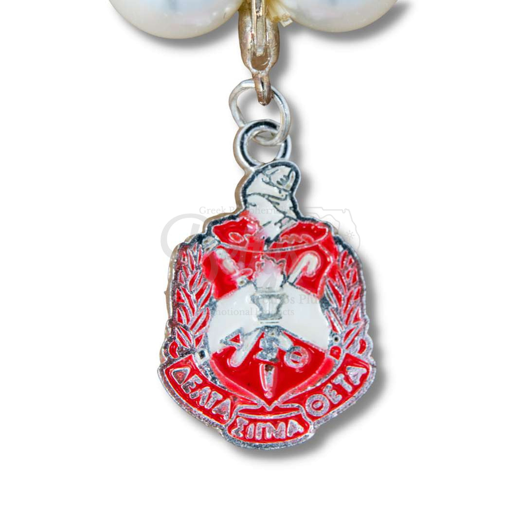 Delta Sigma Theta ΔΣΘ Pearl Bracelet with Shield CharmWhite-Betty's Promos Plus Greek Paraphernalia