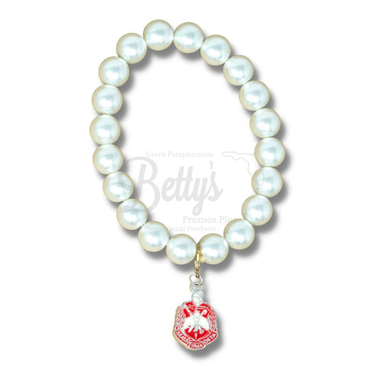 Delta Sigma Theta ΔΣΘ Pearl Bracelet with Shield CharmWhite-Betty's Promos Plus Greek Paraphernalia