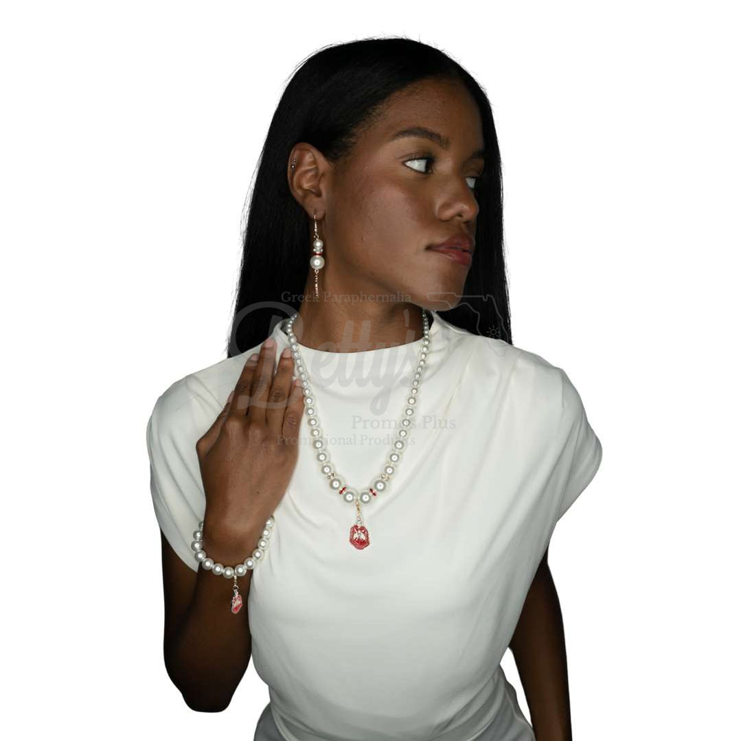 Delta Sigma Theta ΔΣΘ Pearl Necklace with Shield Charm-Betty's Promos Plus Greek Paraphernalia