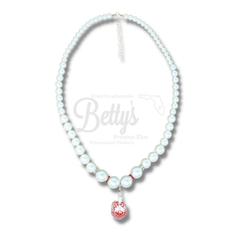 Delta Sigma Theta ΔΣΘ Pearl Necklace with Shield CharmWhite-Betty's Promos Plus Greek Paraphernalia