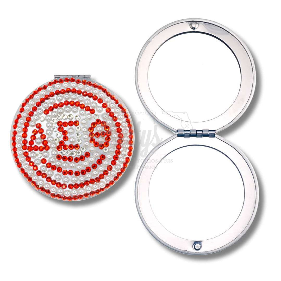 Delta Sigma Theta ΔΣΘ Pearl & Rhinestone Bling Compact MirrorRed-Betty's Promos Plus Greek Paraphernalia