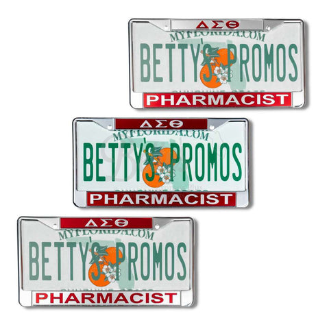 Delta Sigma Theta "ΔΣΘ Pharmacist" Metal Acrylic Mirror Laser Engraved Auto Tag License Plate Frame-Betty's Promos Plus Greek Paraphernalia