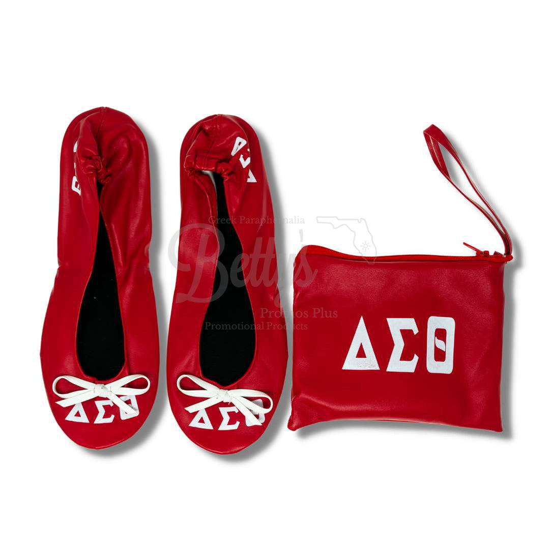 Delta Sigma Theta ΔΣΘ Printed Ballet Flats, Shoes, Ballet Slipper Flats, Foldable Flats with Carrying CaseRed-X-Small US 5.5-Betty's Promos Plus Greek Paraphernalia