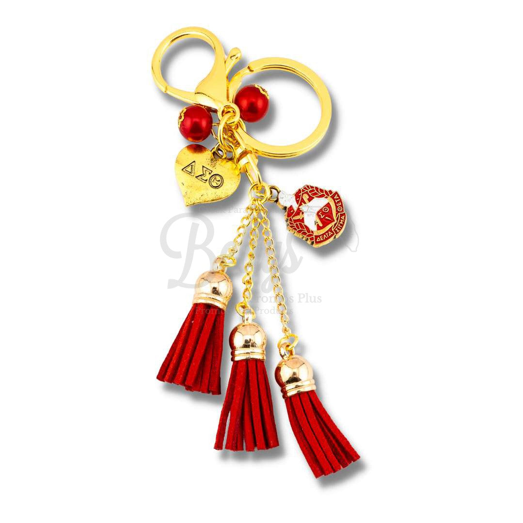 Delta Sigma Theta ΔΣΘ Red Tassel Keychain with ΔΣΘ Shield CharmRed-Betty's Promos Plus Greek Paraphernalia