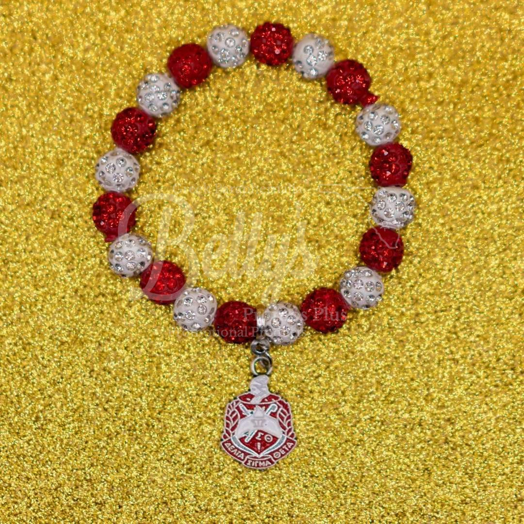 Delta Sigma Theta ΔΣΘ Red and White Beaded Bracelet with Shield CharmRed-Betty's Promos Plus Greek Paraphernalia