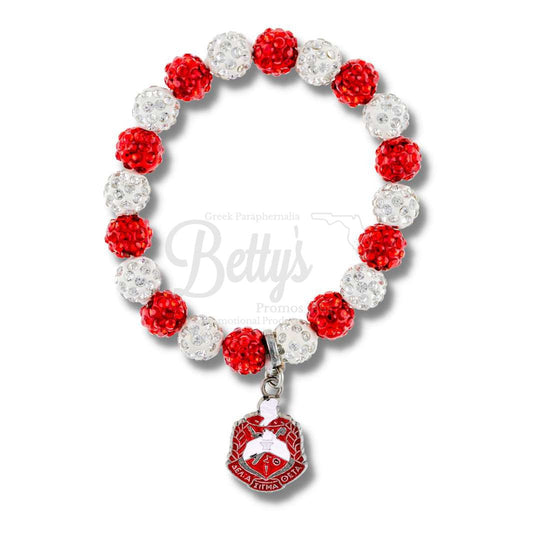 Delta Sigma Theta ΔΣΘ Red and White Beaded Bracelet with Shield CharmRed-Betty's Promos Plus Greek Paraphernalia