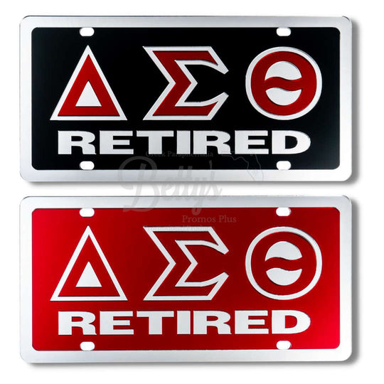 Delta Sigma Theta ΔΣΘ Retired Acrylic Mirror Laser Engraved Auto Tag License Plate-Betty's Promos Plus Greek Paraphernalia