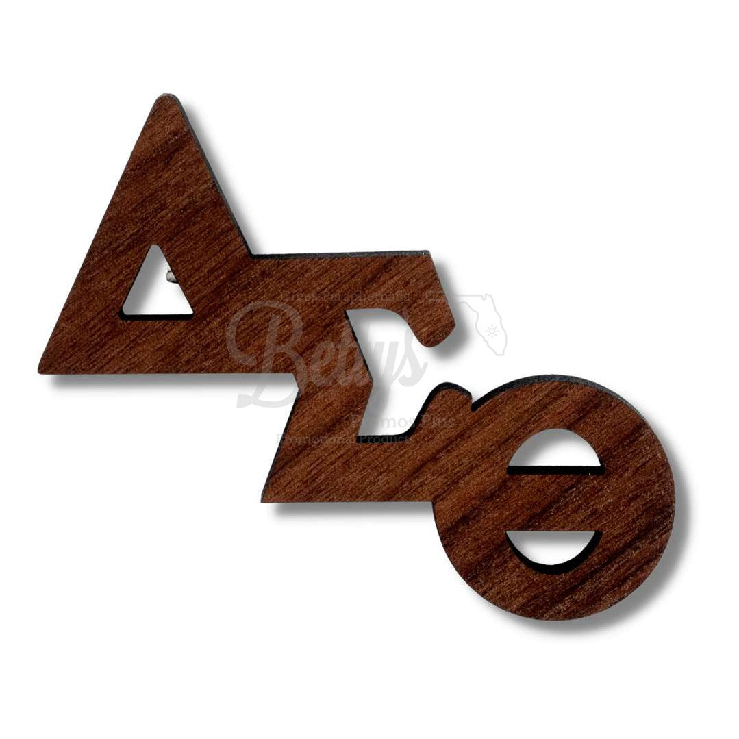Delta Sigma Theta ΔΣΘ Slanted Greek Letters Wooden Lapel PinLarge-Brown-Betty's Promos Plus Greek Paraphernalia