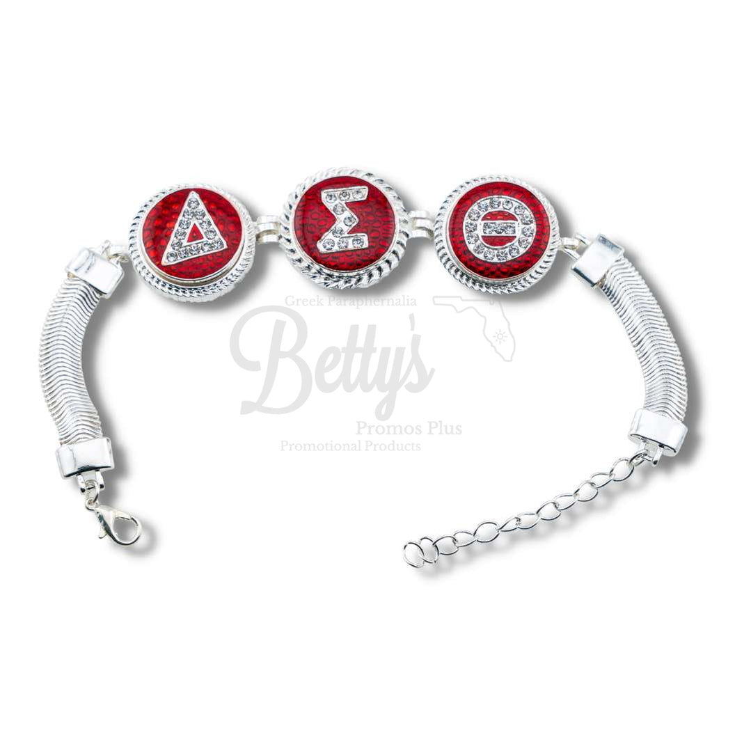 Delta Sigma Theta ΔΣΘ Snap Button Bracelet Jewelry with Interchangeable SnapsSilver-Triple Braclet-Triple ΔΣΘ Letters-Betty's Promos Plus Greek Paraphernalia