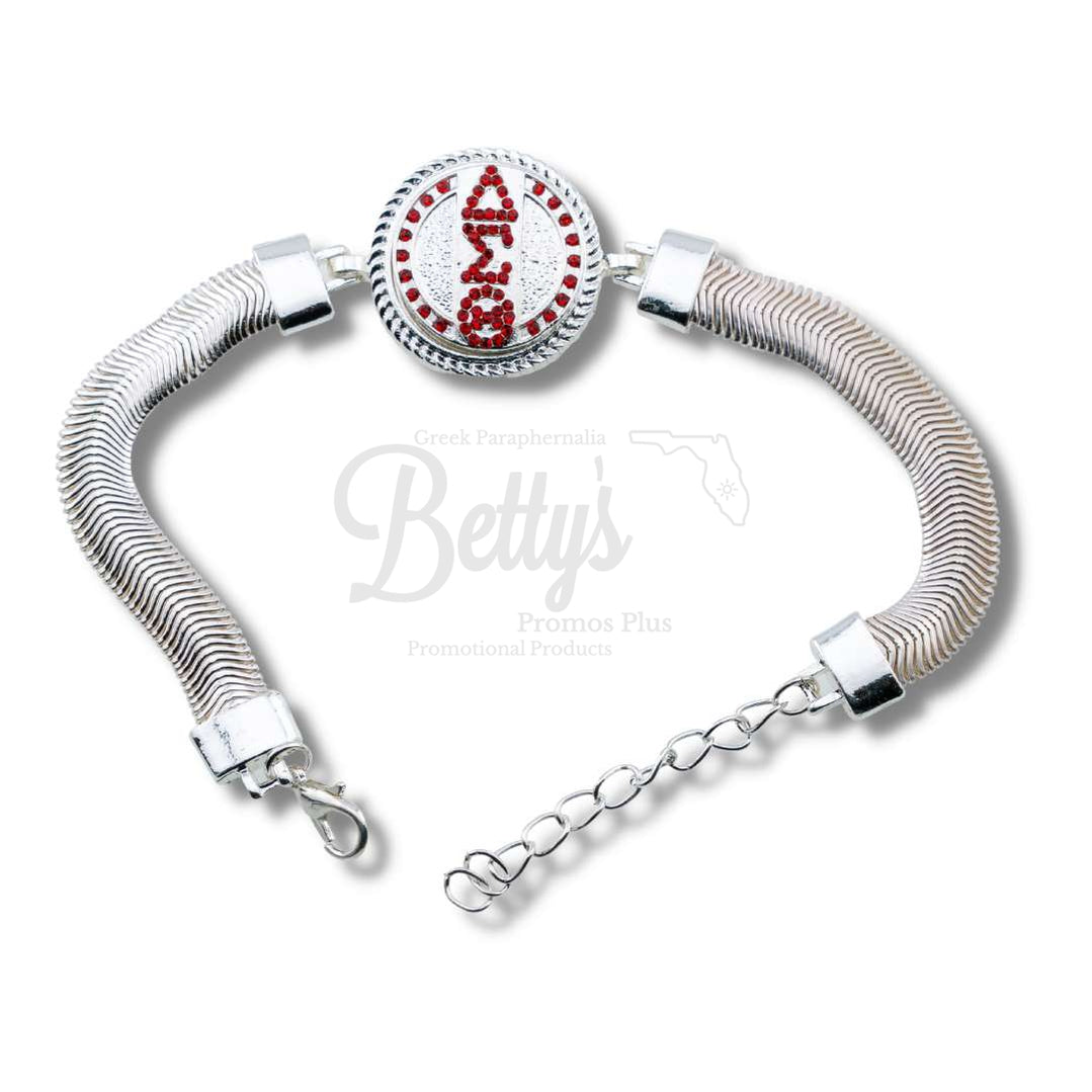 Delta Sigma Theta ΔΣΘ Snap Button Bracelet Jewelry with Interchangeable SnapsSilver-Single Bracelet-ΔΣΘ Vertical Letters-Betty's Promos Plus Greek Paraphernalia