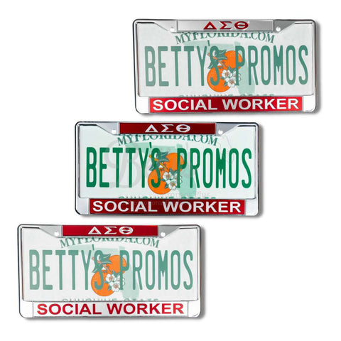Delta Sigma Theta "ΔΣΘ Social Worker" Metal Acrylic Mirror Laser Engraved Auto Tag License Plate Frame-Betty's Promos Plus Greek Paraphernalia