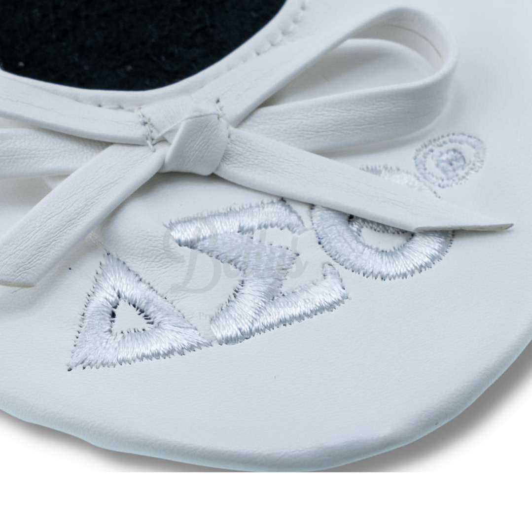 Delta Sigma Theta ΔΣΘ Uninterrupted White Embroidered Ballet Flats with Carrying Case-Betty's Promos Plus Greek Paraphernalia