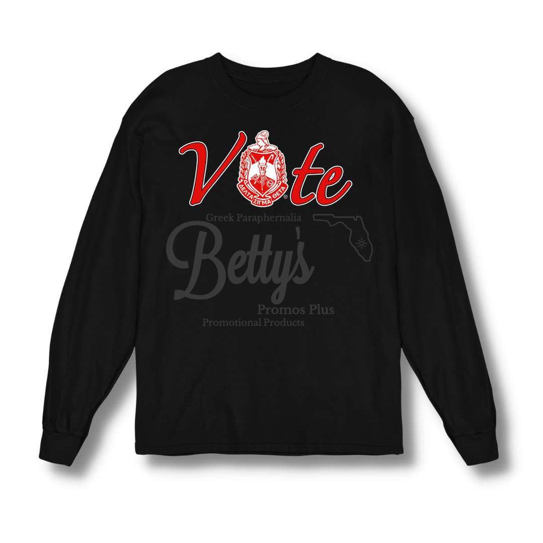 Delta Sigma Theta ΔΣΘ VOTE Screen Printed T-ShirtBlack-Long Sleeve-Small-Betty's Promos Plus Greek Paraphernalia